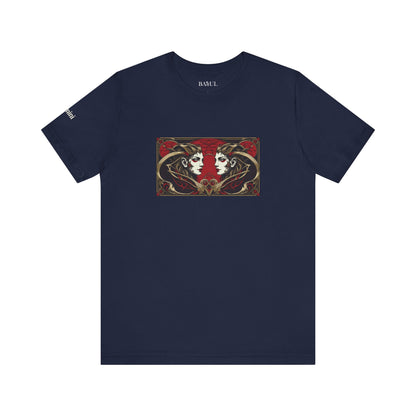 Gemelli - T-shirt Zodiaco gotico. Grafica rossa sul davanti. Zodiaco nell'ombra.