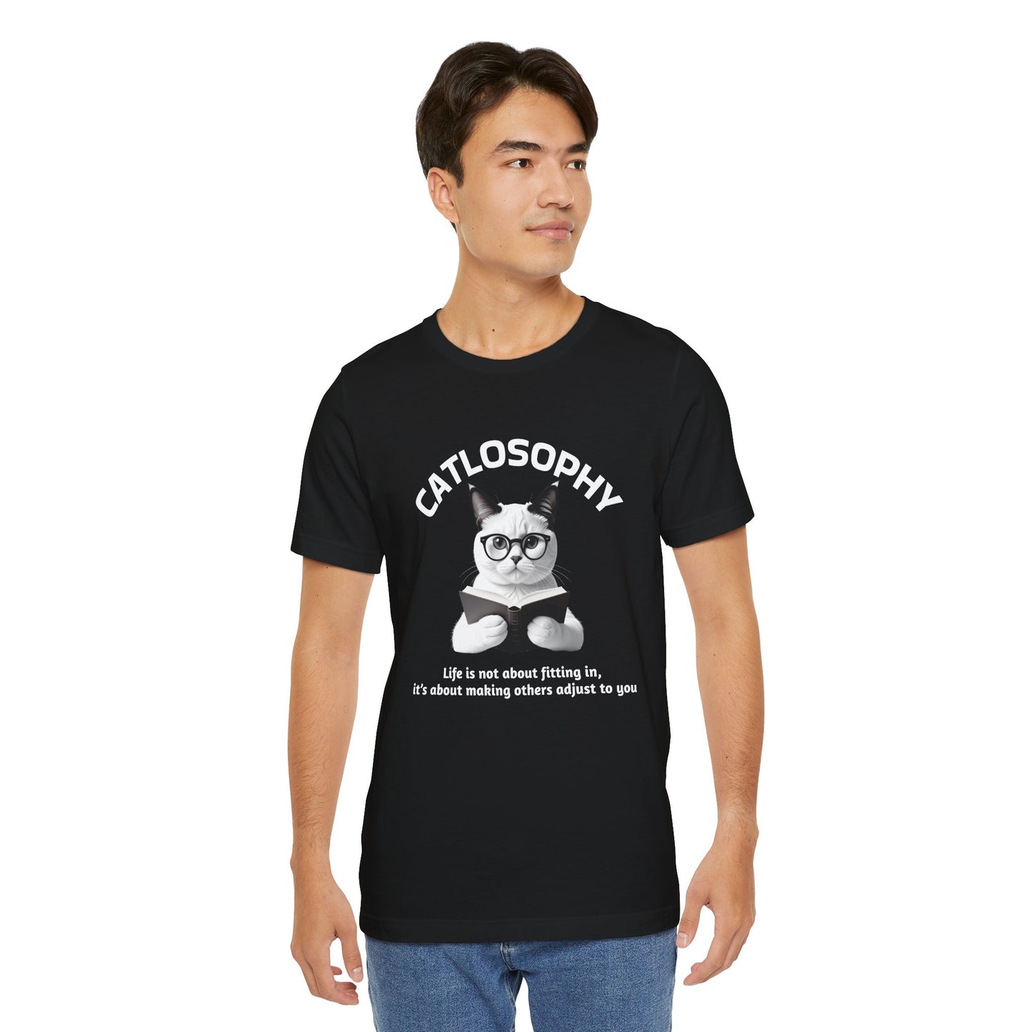 Maglietta a maniche corte unisex Catlosophy – Design "La vita non consiste nell'adattarsi"