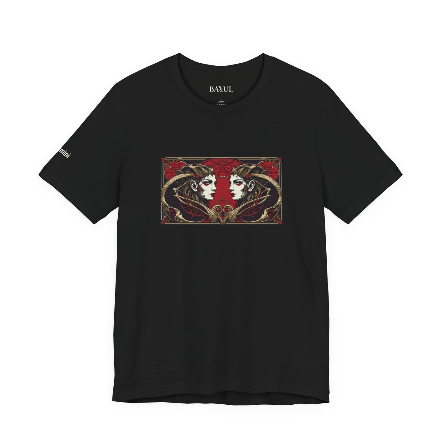 Gemelli - T-shirt Zodiaco gotico. Grafica rossa sul davanti. Zodiaco nell'ombra.
