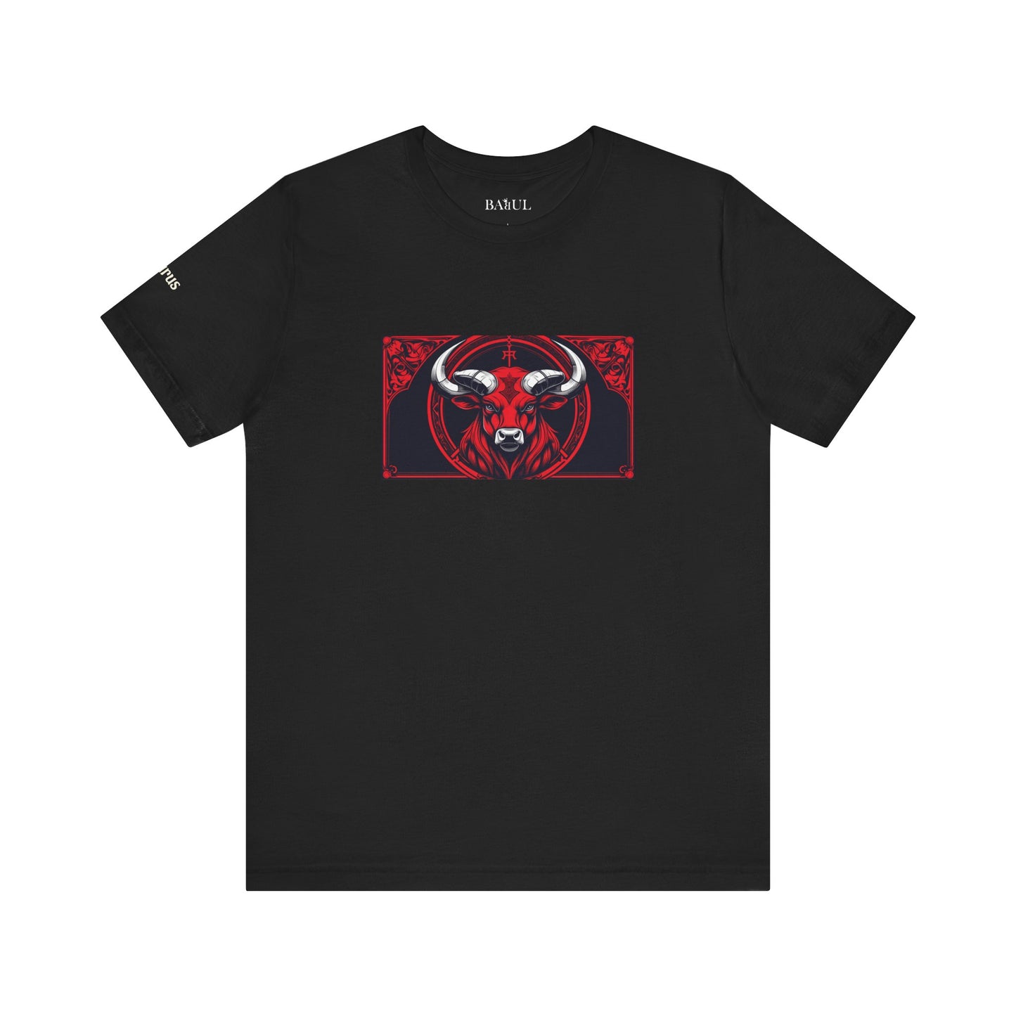 Toro - T-shirt Zodiaco gotico. Grafica rossa sul davanti. Zodiaco nell'ombra.