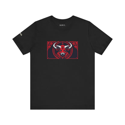 Toro - T-shirt Zodiaco gotico. Grafica rossa sul davanti. Zodiaco nell'ombra.