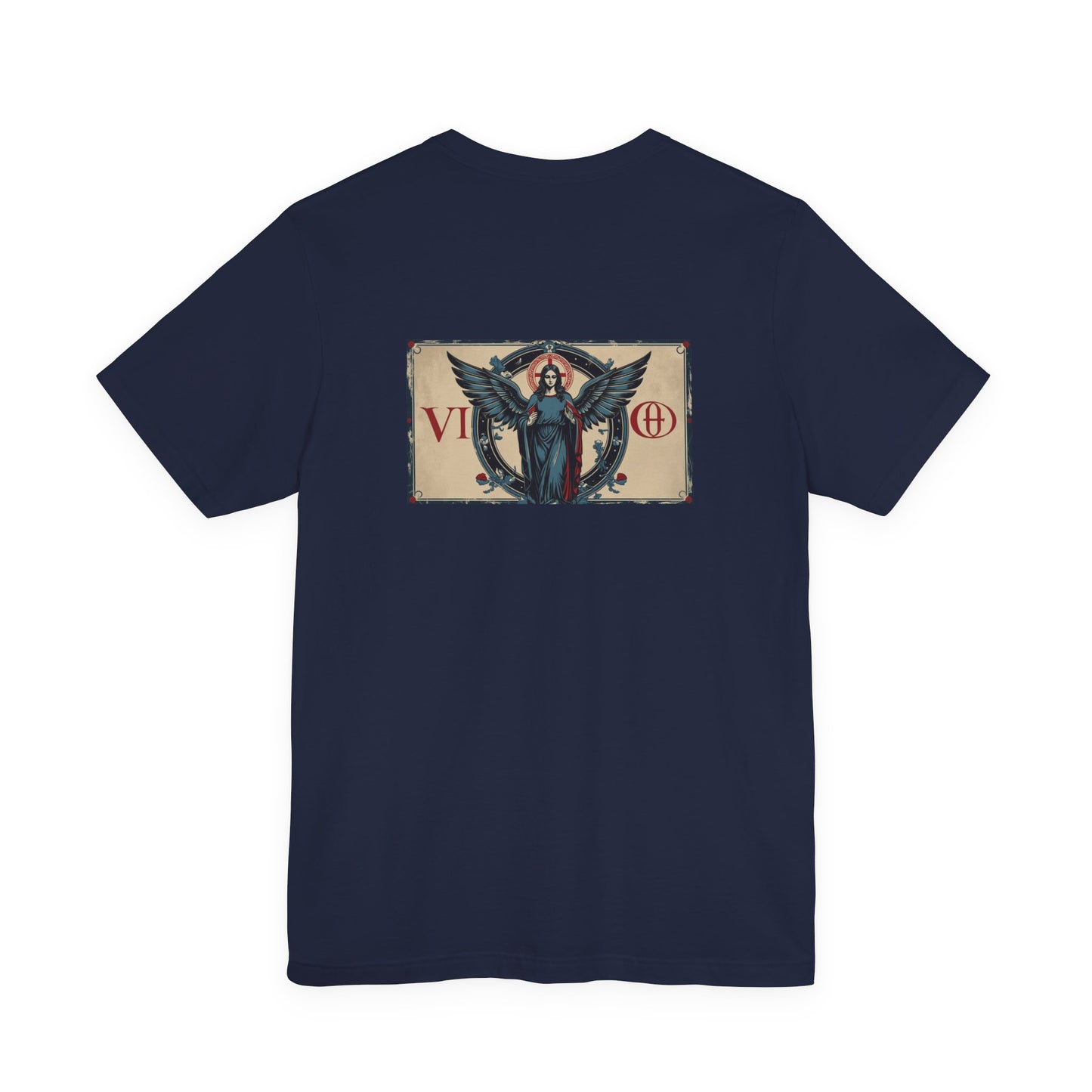 Vergine - T-shirt con segno zodiacale gotico. Grafica blu sul retro. Segno zodiacale nell'ombra.