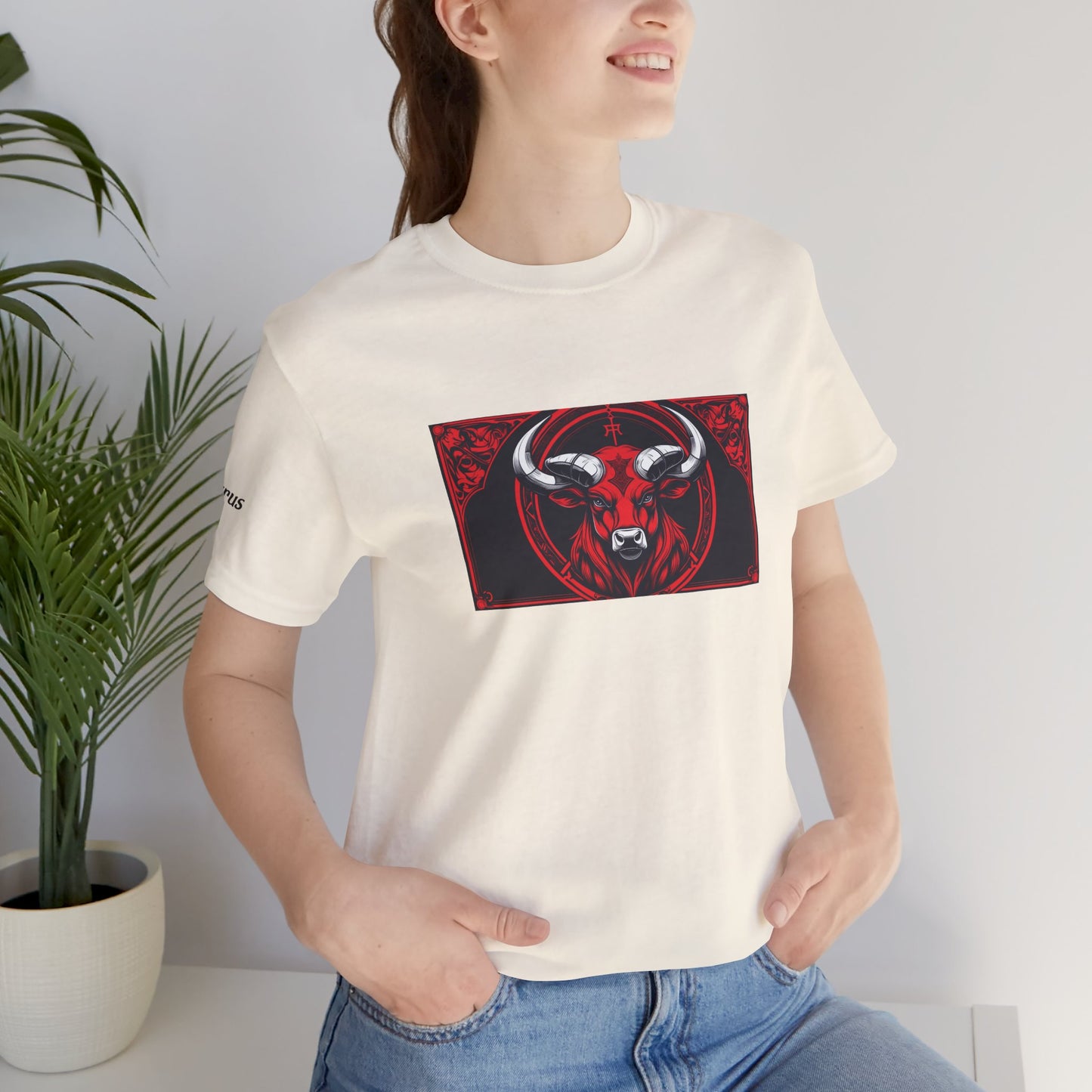 Toro - T-shirt Zodiaco gotico. Grafica rossa sul davanti. Zodiaco nell'ombra.