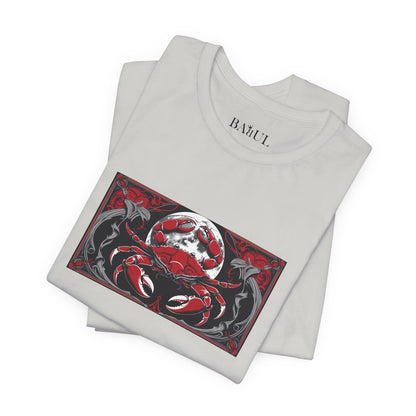 Cancro - T-shirt Zodiaco gotico. Grafica rossa sul davanti. Zodiaco nell'ombra.