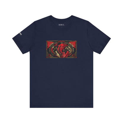 Pesci - T-shirt Zodiaco gotico. Grafica rossa sul davanti. Zodiaco nell'ombra.