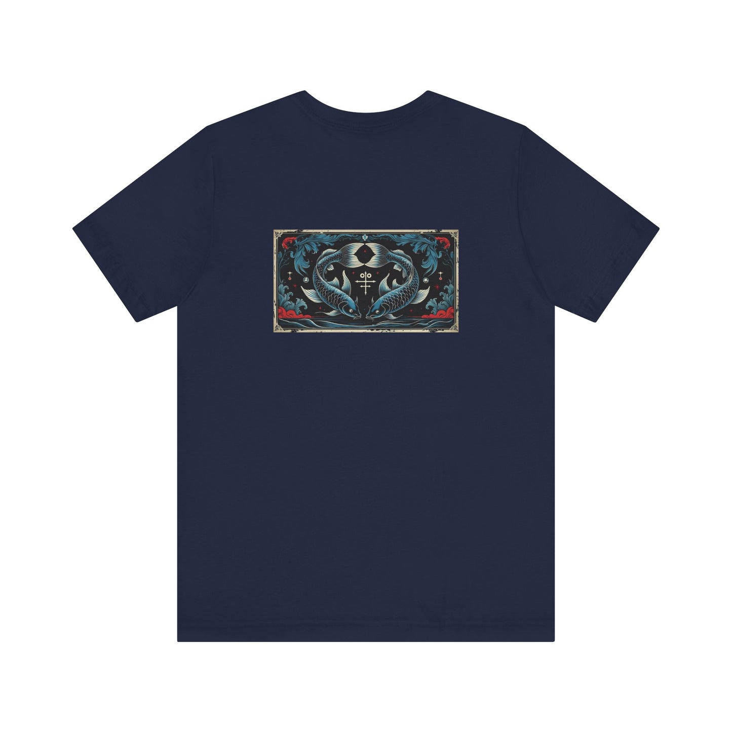 Pesci - T-shirt con lo Zodiaco Gotico. Grafica blu sul retro. Zodiaco nell'ombra.
