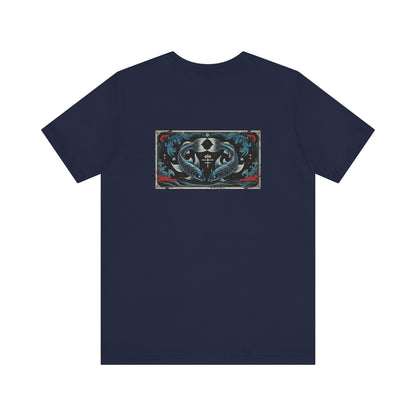 Pesci - T-shirt con lo Zodiaco Gotico. Grafica blu sul retro. Zodiaco nell'ombra.