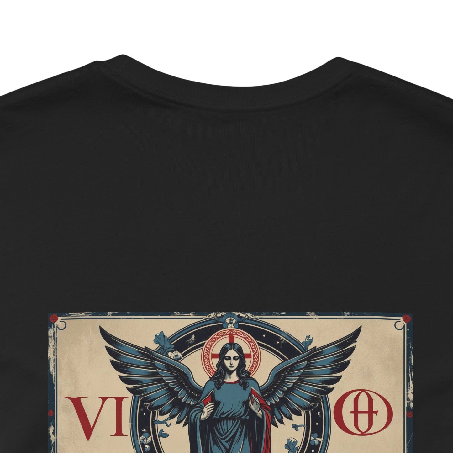 Vergine - T-shirt con segno zodiacale gotico. Grafica blu sul retro. Segno zodiacale nell'ombra.
