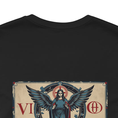 Vergine - T-shirt con segno zodiacale gotico. Grafica blu sul retro. Segno zodiacale nell'ombra.