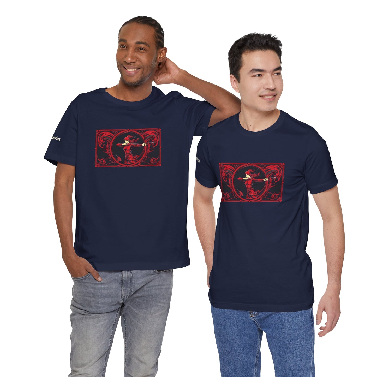 Sagittario - T-shirt Zodiaco gotico. Grafica rossa sul davanti. Zodiaco nell'ombra.