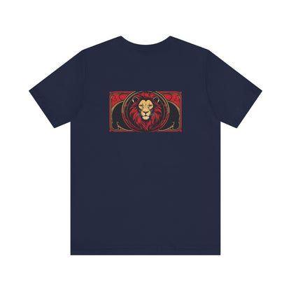 Leone - Zodiaco gotico, maglietta con grafica rossa sul retro. Zodiaco nell'ombra