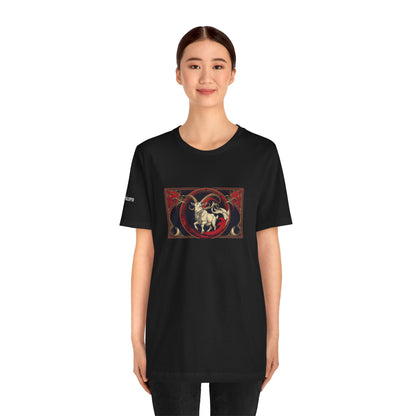 Capricorno - T-shirt Zodiaco gotico. Grafica rossa sul davanti. Zodiaco nell'ombra.