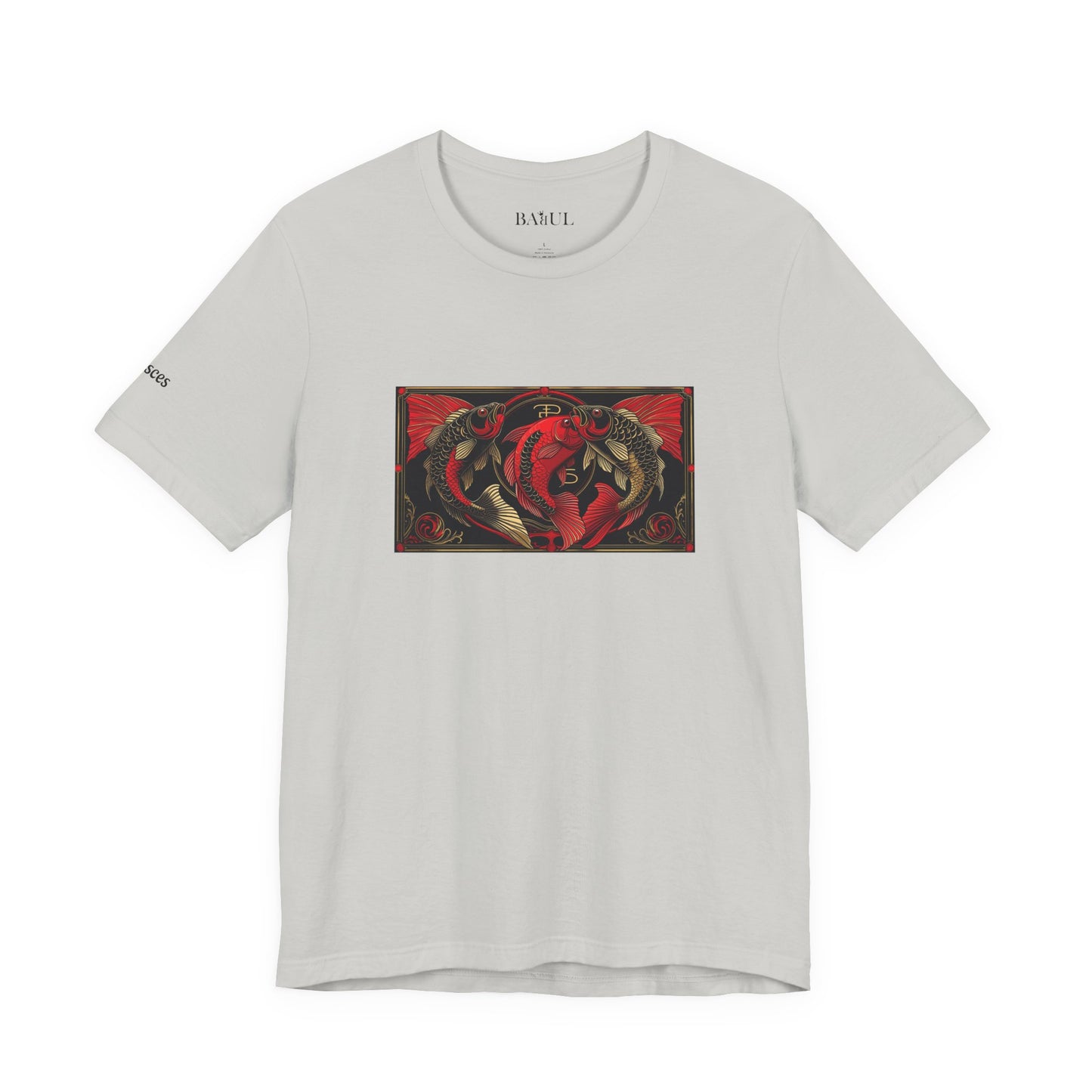 Pesci - T-shirt Zodiaco gotico. Grafica rossa sul davanti. Zodiaco nell'ombra.