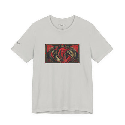 Pesci - T-shirt Zodiaco gotico. Grafica rossa sul davanti. Zodiaco nell'ombra.