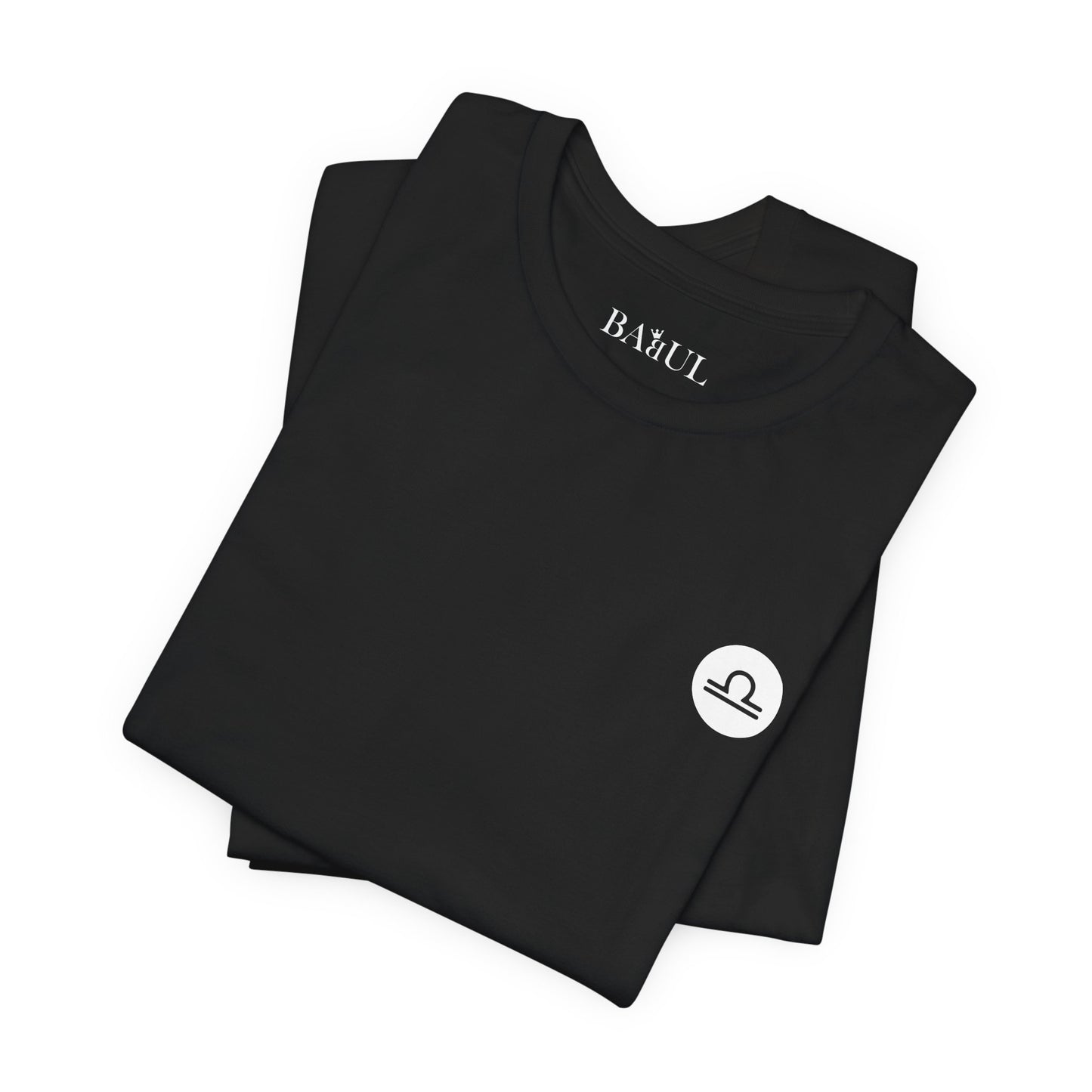 Bilancia - T-shirt con segno zodiacale gotico. Grafica blu sul retro. Segno zodiacale nell'ombra.