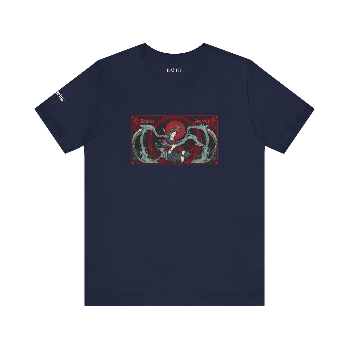Acquario - T-shirt Zodiaco gotico. Grafica rossa sul davanti. Zodiaco nell'ombra.