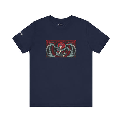 Acquario - T-shirt Zodiaco gotico. Grafica rossa sul davanti. Zodiaco nell'ombra.