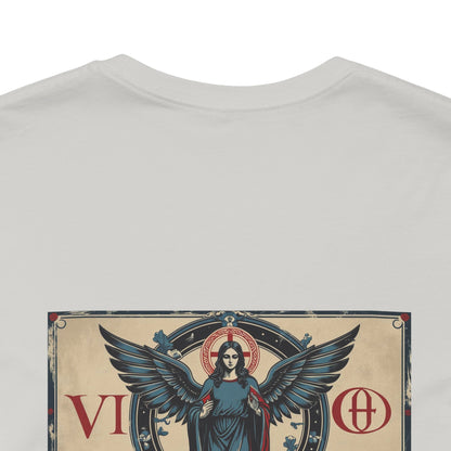 Vergine - T-shirt con segno zodiacale gotico. Grafica blu sul retro. Segno zodiacale nell'ombra.