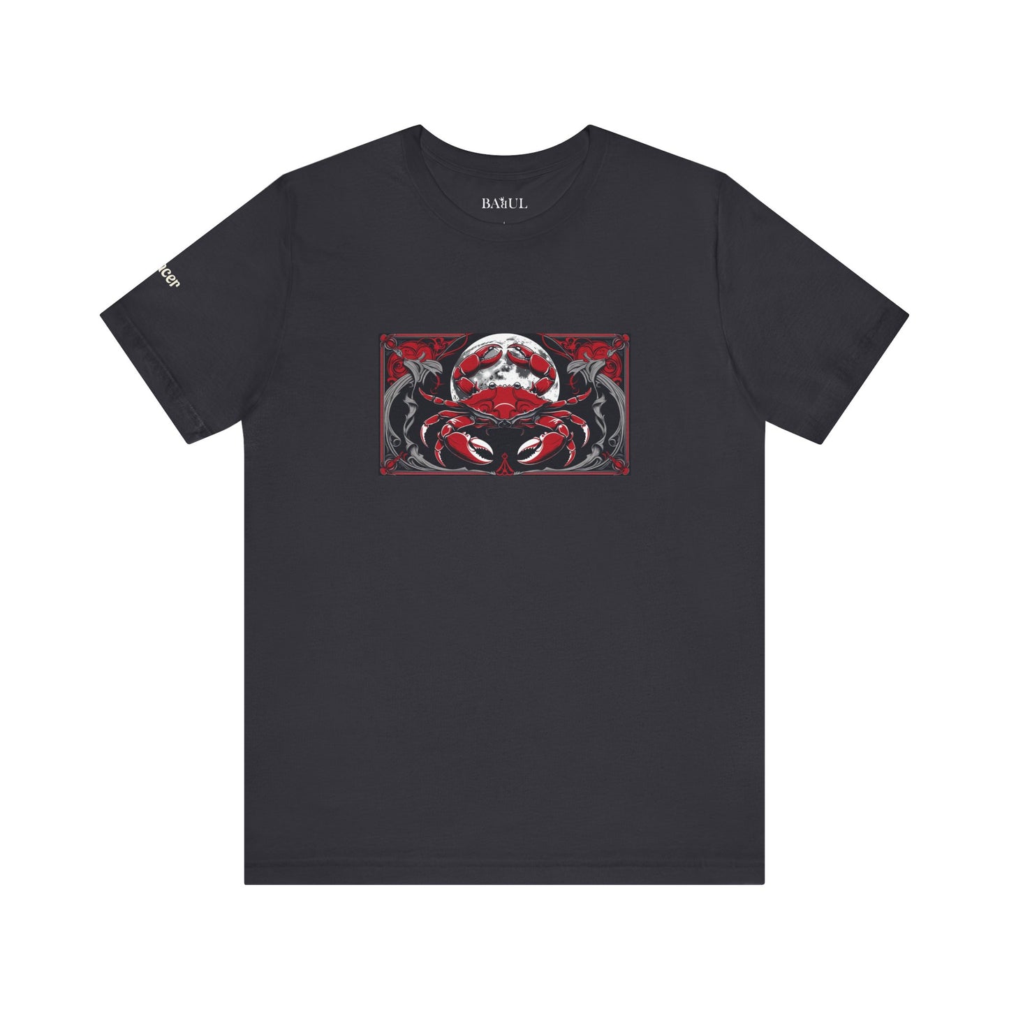 Cancro - T-shirt Zodiaco gotico. Grafica rossa sul davanti. Zodiaco nell'ombra.