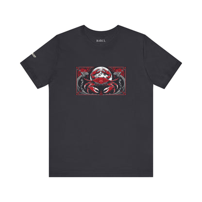 Cancro - T-shirt Zodiaco gotico. Grafica rossa sul davanti. Zodiaco nell'ombra.