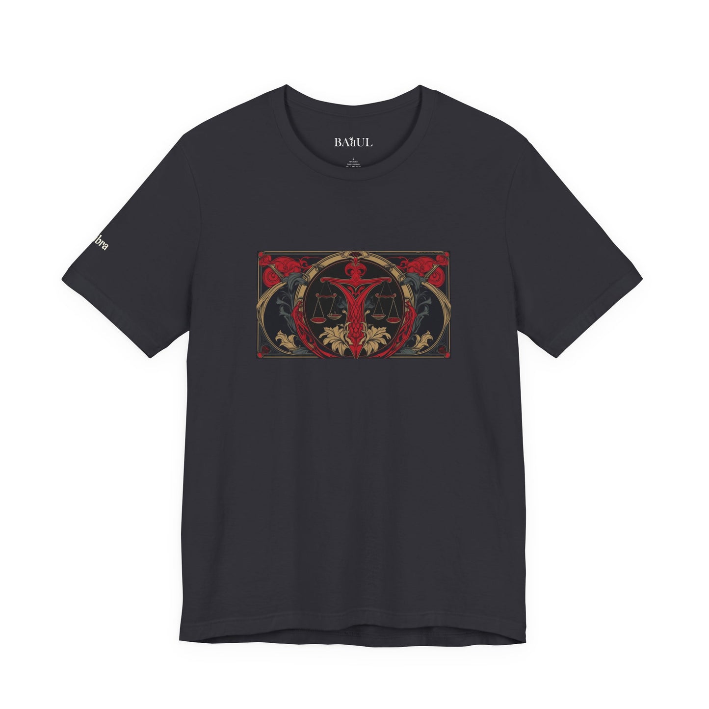 Bilancia - T-shirt Zodiaco gotico. Grafica rossa sul davanti. Zodiaco nell'ombra.
