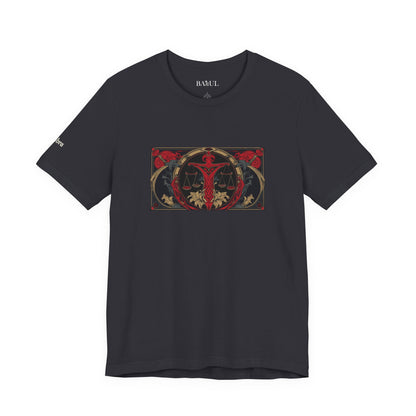 Bilancia - T-shirt Zodiaco gotico. Grafica rossa sul davanti. Zodiaco nell'ombra.