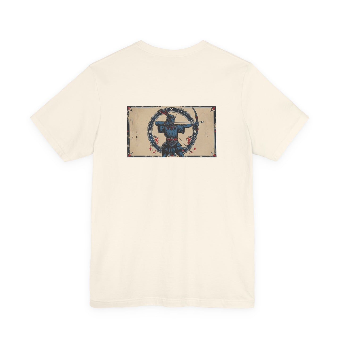 Sagittario - T-shirt con segno zodiacale gotico. Grafica blu sul retro. Zodiaco nell'ombra.