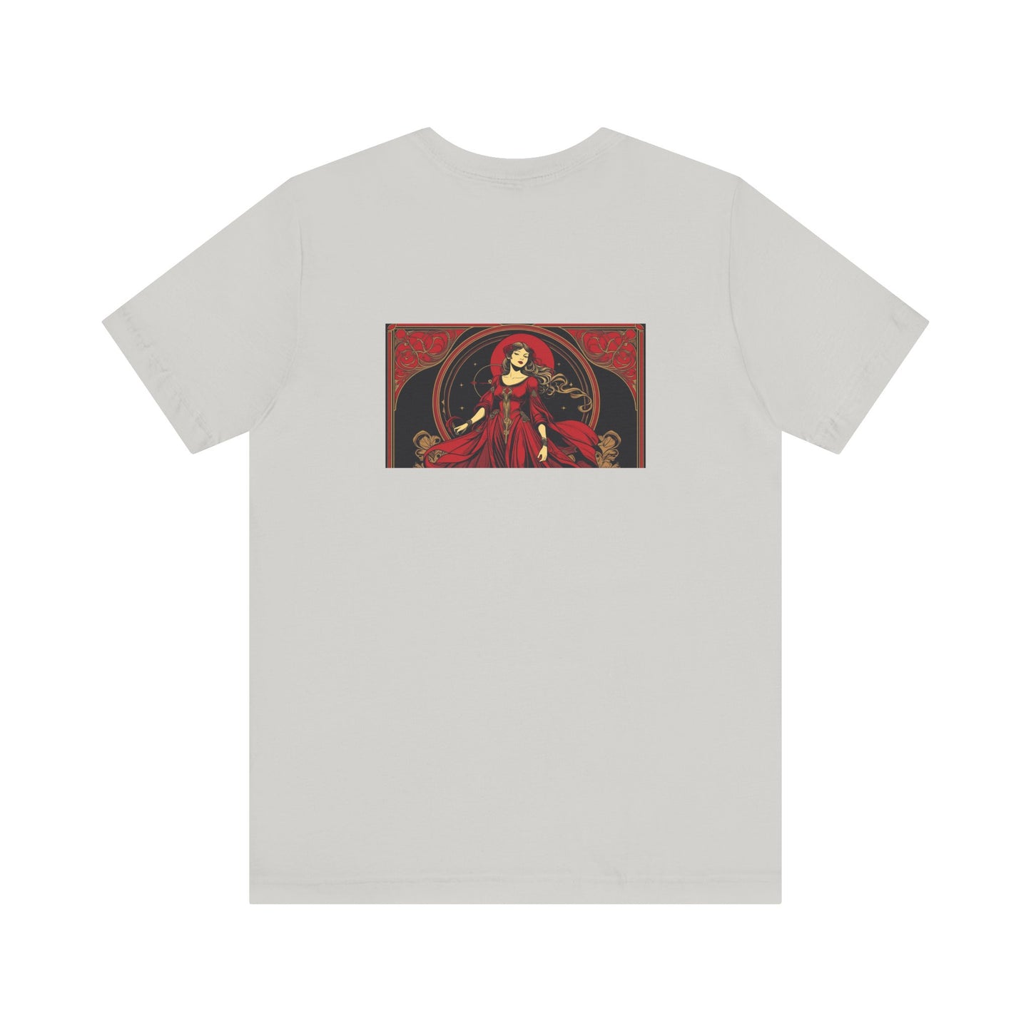 Vergine - Zodiaco gotico, maglietta con grafica rossa sul retro. Zodiaco nell'ombra