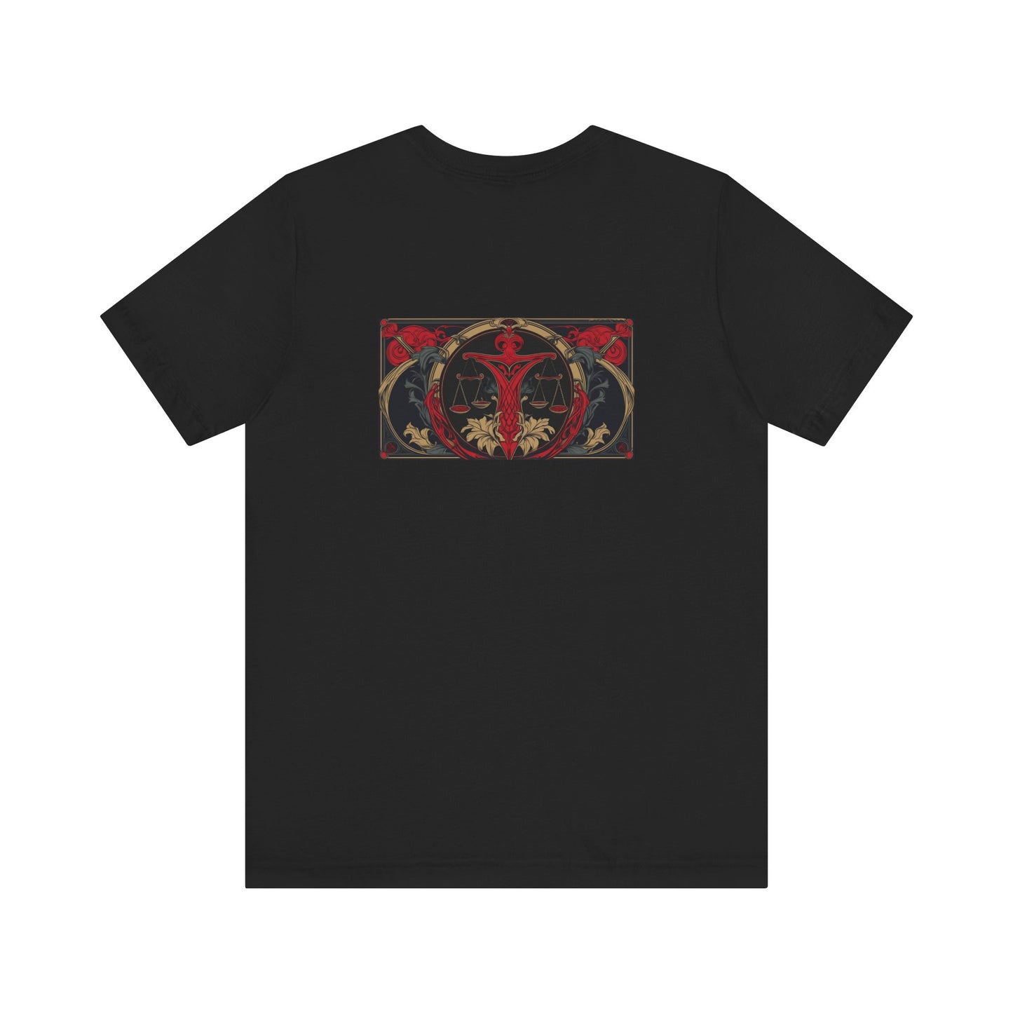 Bilancia - Zodiaco gotico, maglietta con grafica rossa sul retro. Zodiaco nell'ombra