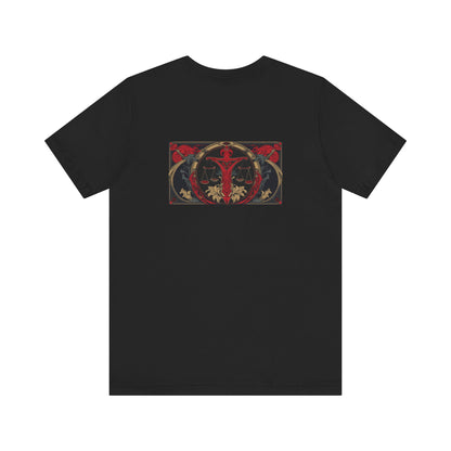 Bilancia - Zodiaco gotico, maglietta con grafica rossa sul retro. Zodiaco nell'ombra