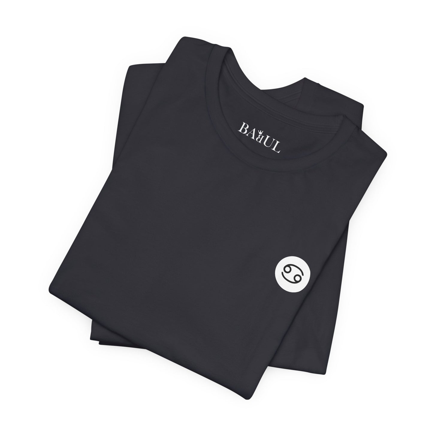 Cancro - T-shirt con segno zodiacale gotico. Grafica blu sul retro. Segno zodiacale nell'ombra.