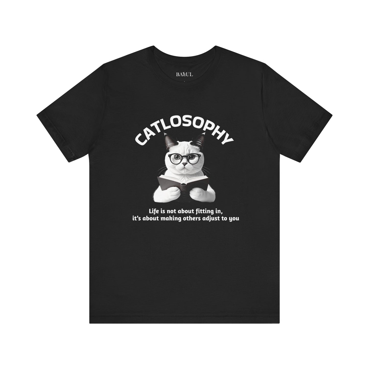 Maglietta a maniche corte unisex Catlosophy – Design "La vita non consiste nell'adattarsi"