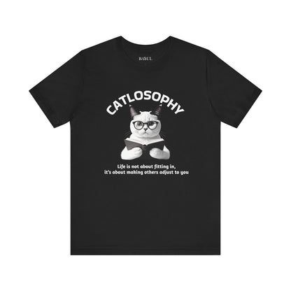 Maglietta a maniche corte unisex Catlosophy – Design "La vita non consiste nell'adattarsi"