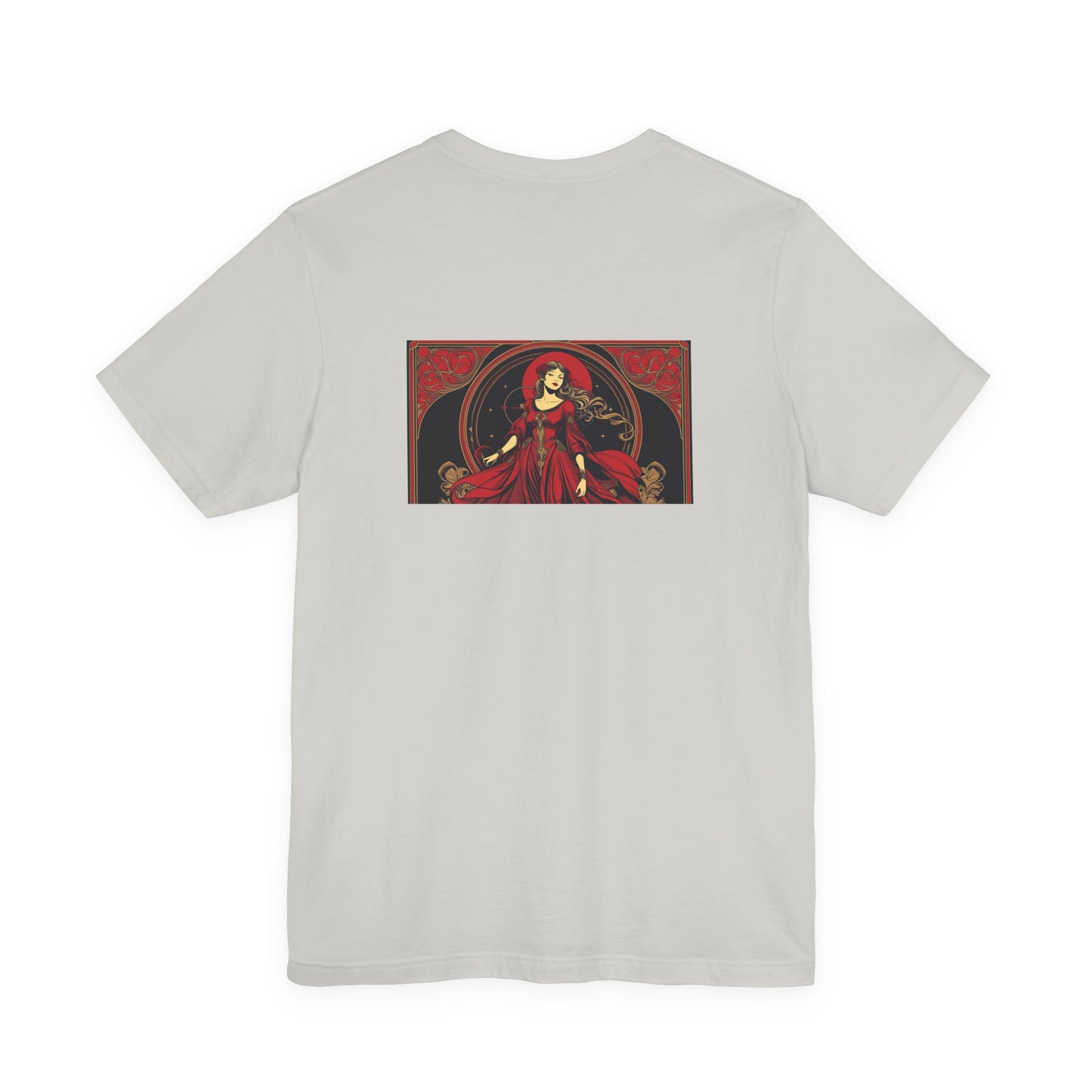 Vergine - Zodiaco gotico, maglietta con grafica rossa sul retro. Zodiaco nell'ombra