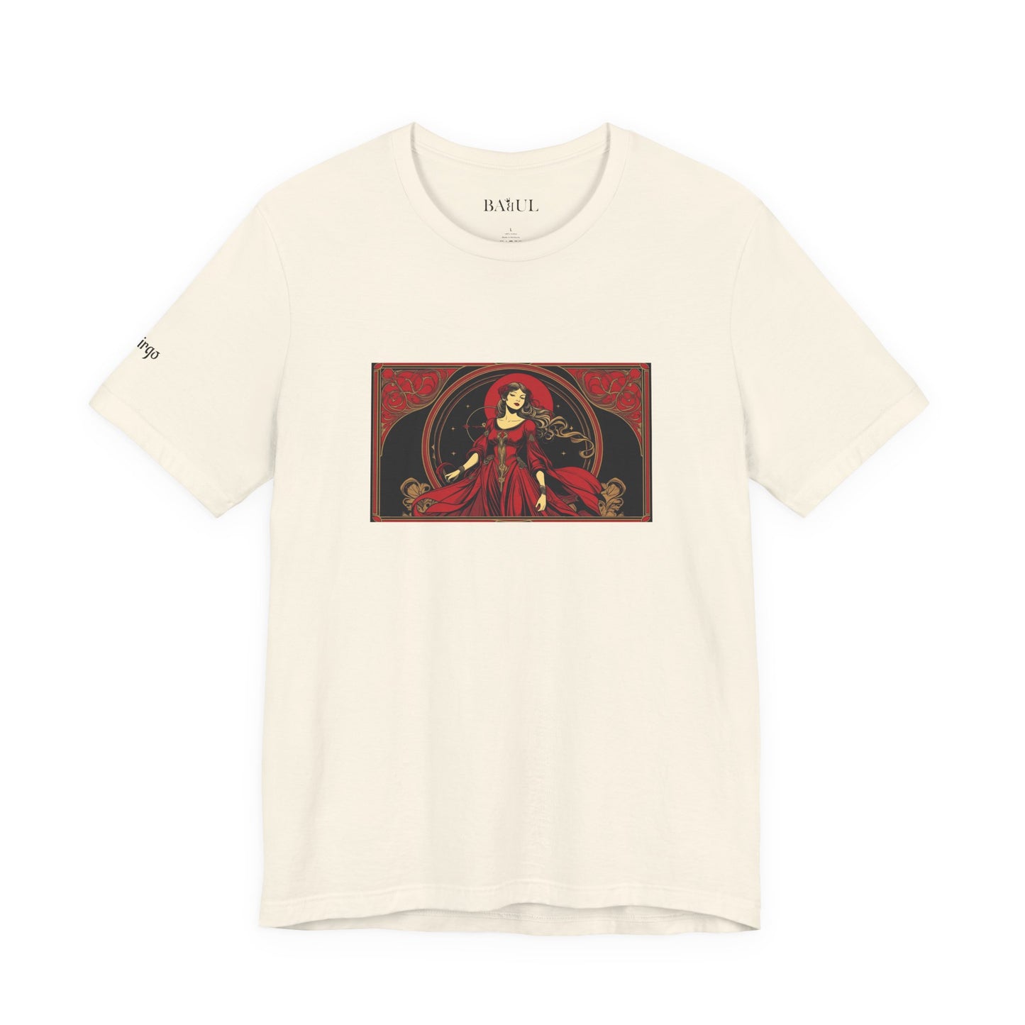 Vergine - T-shirt Zodiaco gotico. Grafica rossa sul davanti. Zodiaco nell'ombra.