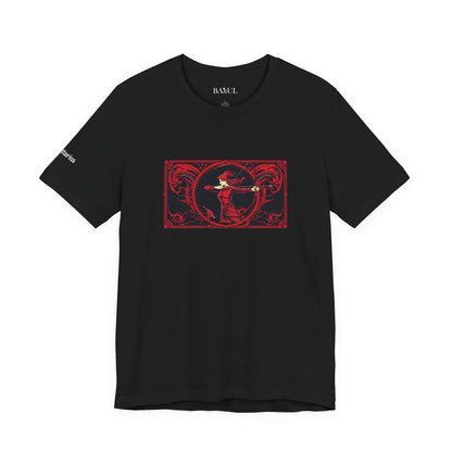Sagittario - T-shirt Zodiaco gotico. Grafica rossa sul davanti. Zodiaco nell'ombra.