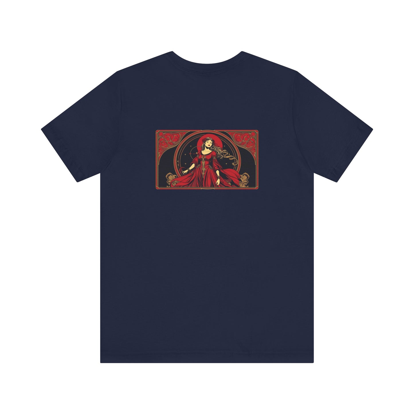 Vergine - Zodiaco gotico, maglietta con grafica rossa sul retro. Zodiaco nell'ombra