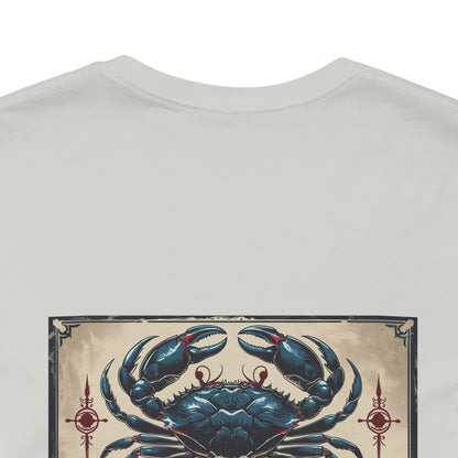 Cancro - T-shirt con segno zodiacale gotico. Grafica blu sul retro. Segno zodiacale nell'ombra.