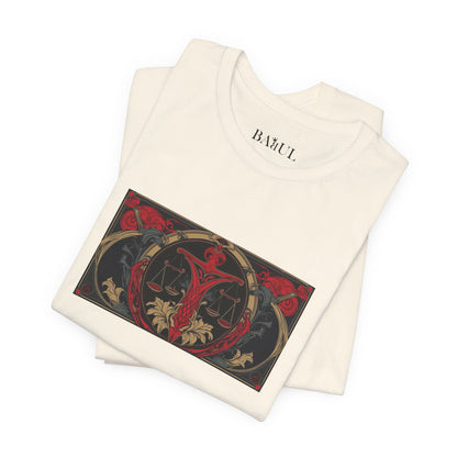 Bilancia - T-shirt Zodiaco gotico. Grafica rossa sul davanti. Zodiaco nell'ombra.