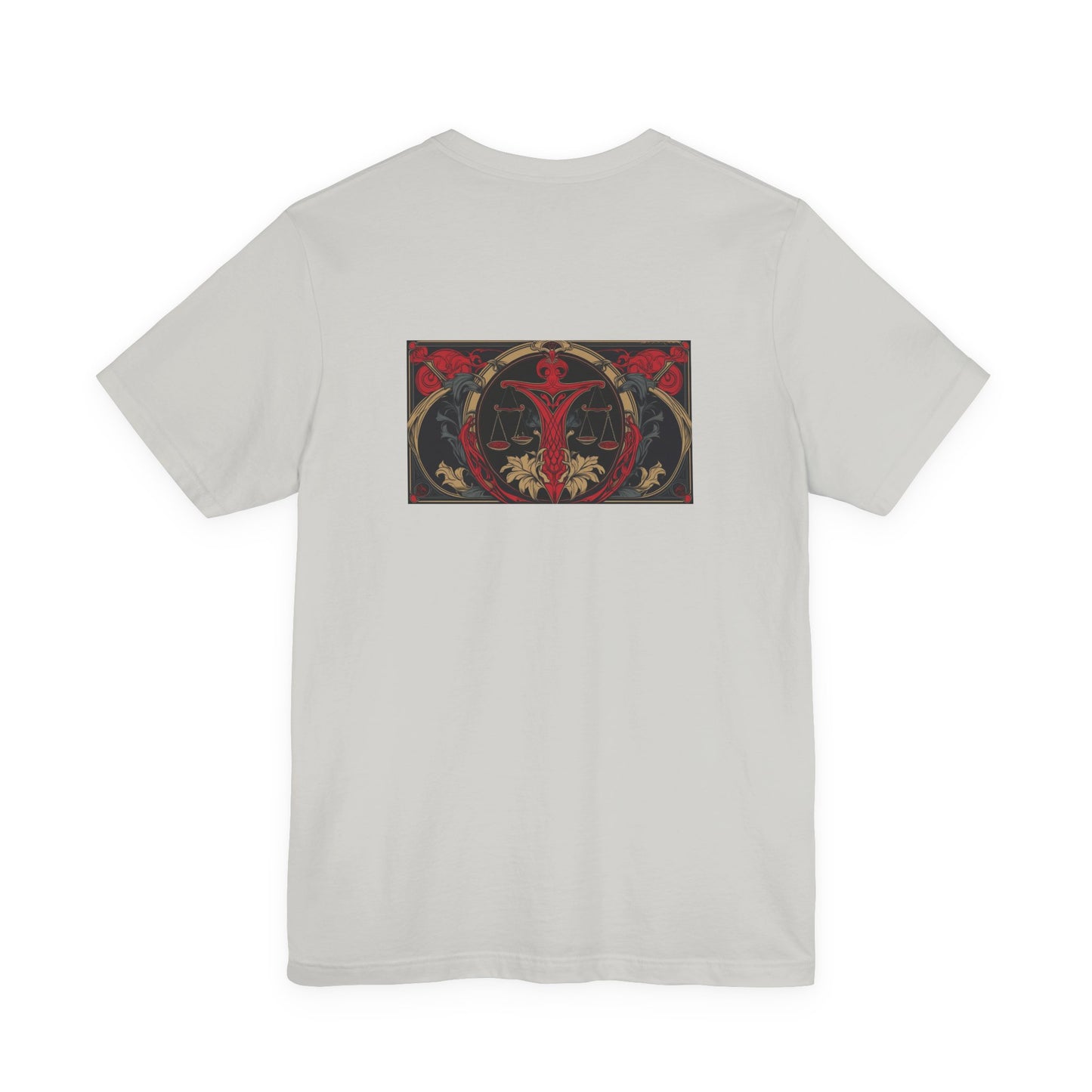 Bilancia - Zodiaco gotico, maglietta con grafica rossa sul retro. Zodiaco nell'ombra