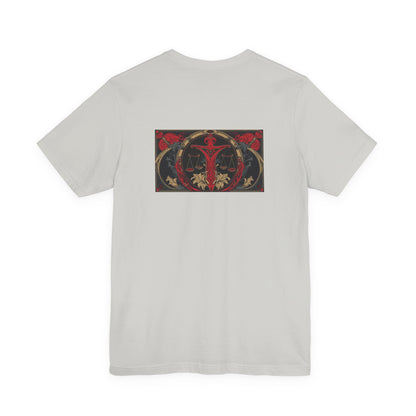 Bilancia - Zodiaco gotico, maglietta con grafica rossa sul retro. Zodiaco nell'ombra