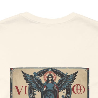 Vergine - T-shirt con segno zodiacale gotico. Grafica blu sul retro. Segno zodiacale nell'ombra.