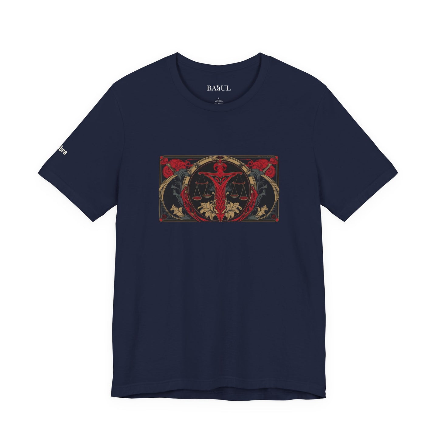 Bilancia - T-shirt Zodiaco gotico. Grafica rossa sul davanti. Zodiaco nell'ombra.