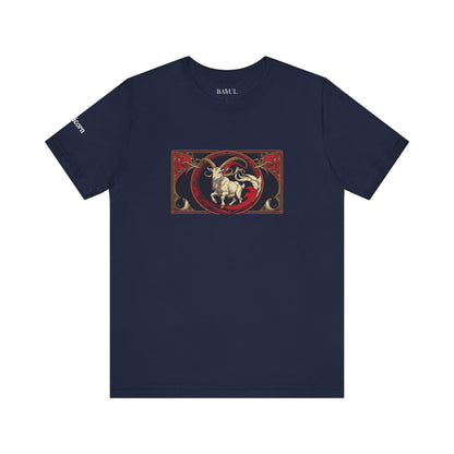 Capricorno - T-shirt Zodiaco gotico. Grafica rossa sul davanti. Zodiaco nell'ombra.