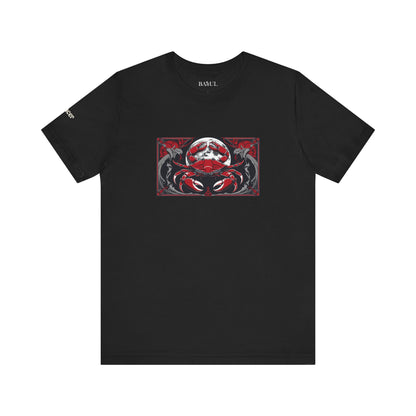 Cancro - T-shirt Zodiaco gotico. Grafica rossa sul davanti. Zodiaco nell'ombra.