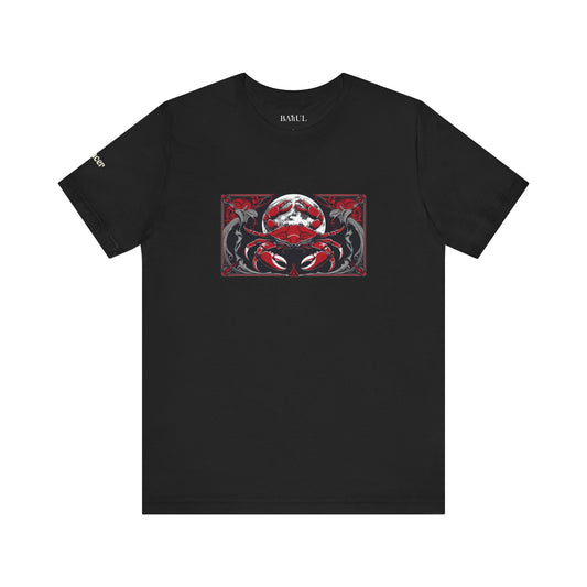 Cancro - T-shirt Zodiaco gotico. Grafica rossa sul davanti. Zodiaco nell'ombra.