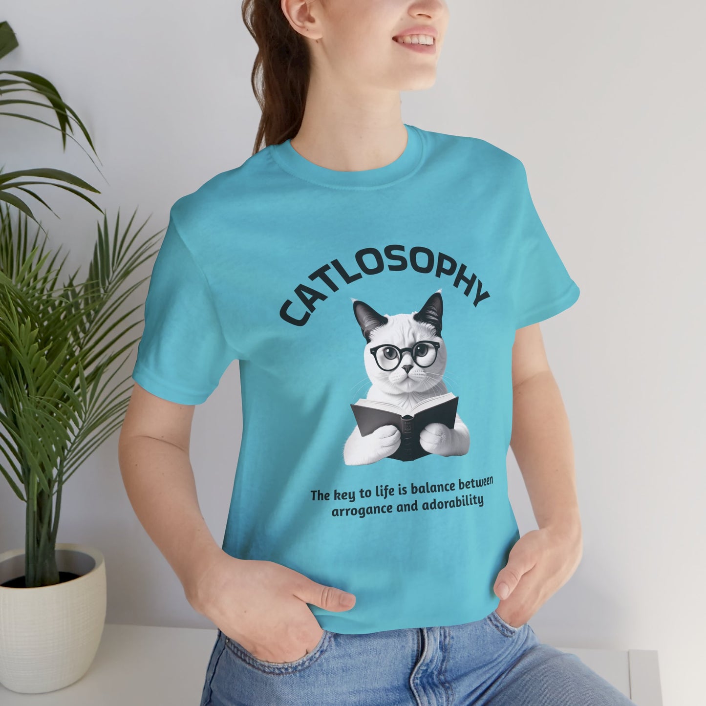 Catlosophy Maglietta unisex a maniche corte in jersey – Design "La chiave della vita"
