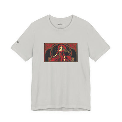 Vergine - T-shirt Zodiaco gotico. Grafica rossa sul davanti. Zodiaco nell'ombra.