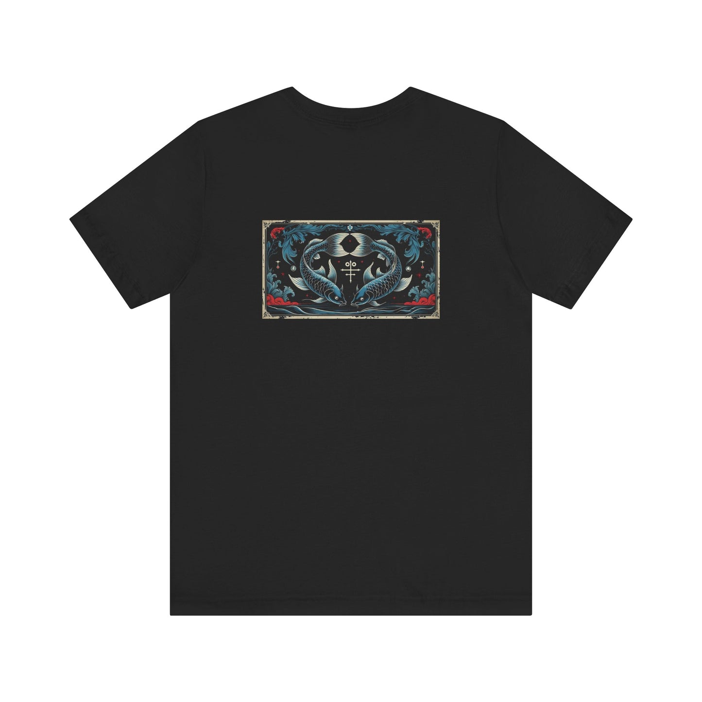 Pesci - T-shirt con lo Zodiaco Gotico. Grafica blu sul retro. Zodiaco nell'ombra.