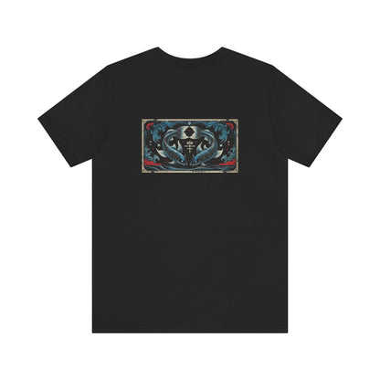 Pesci - T-shirt con lo Zodiaco Gotico. Grafica blu sul retro. Zodiaco nell'ombra.